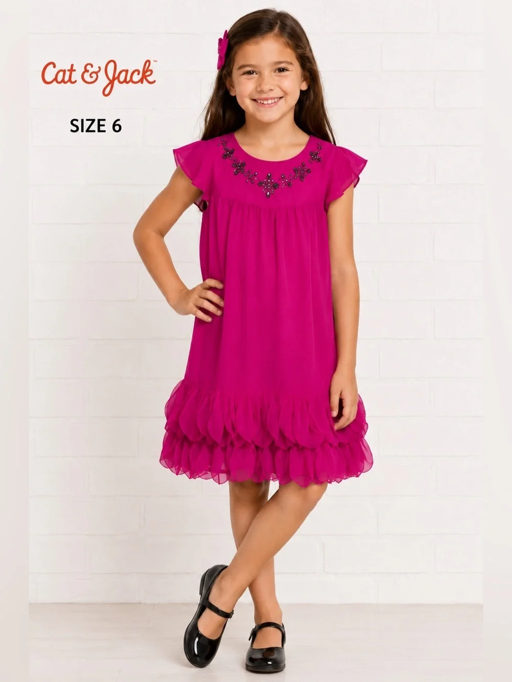 CAT & JACK girl’s fuchsia fashion chic dress /size 6
